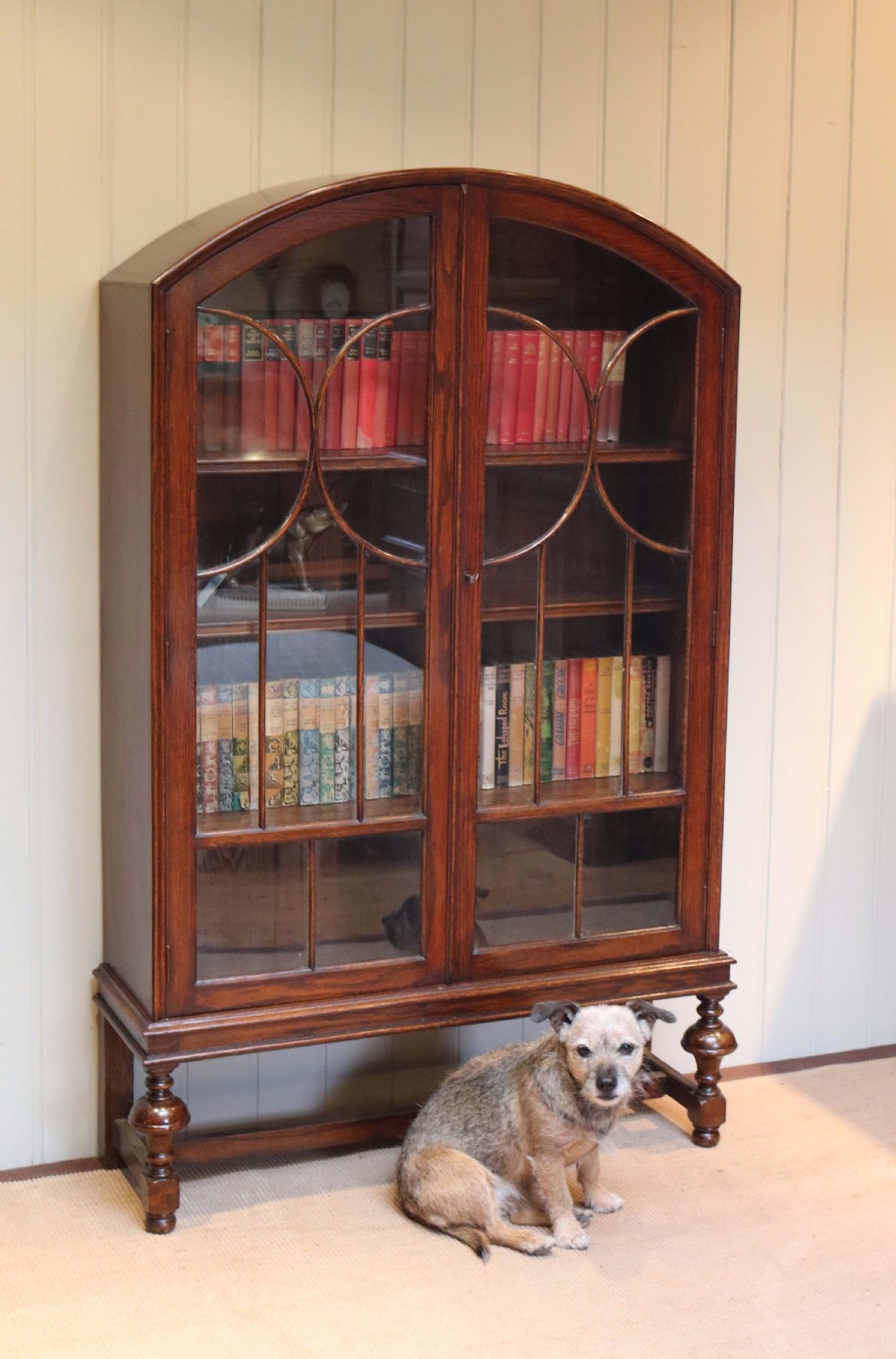 Oak Arch Top Glazed Bookcase  View III