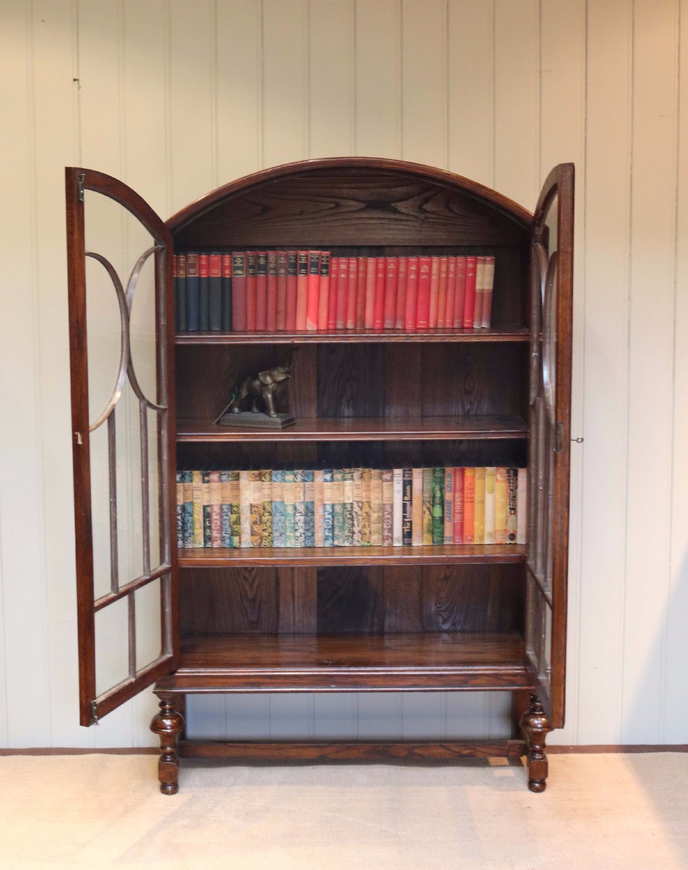 Oak Arch Top Glazed Bookcase  View V