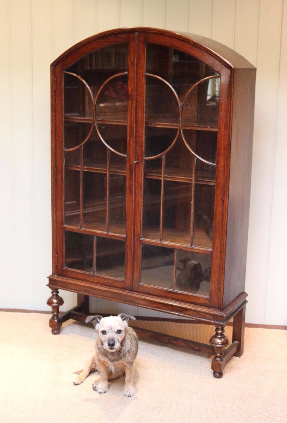 Oak Arch Top Glazed Bookcase  View VI