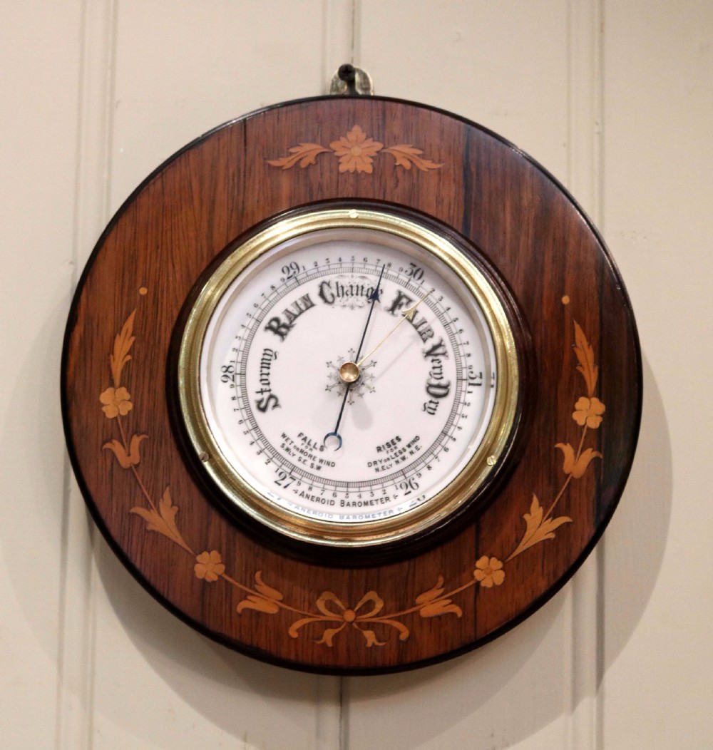 Rosewood Circular Inlaid Barometer  View II