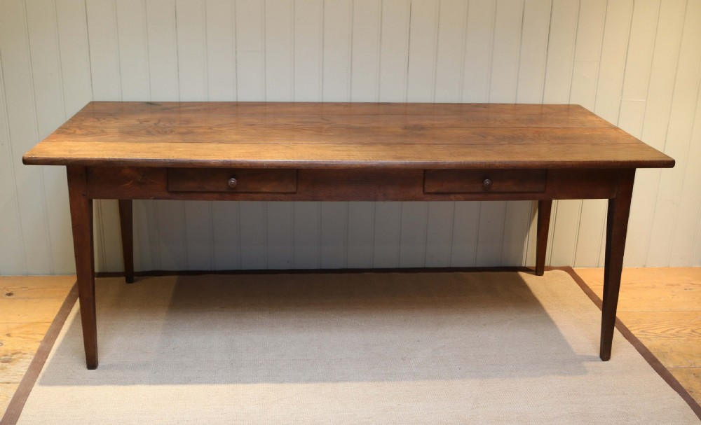 French Oak Farmhouse Table With Two Drawers