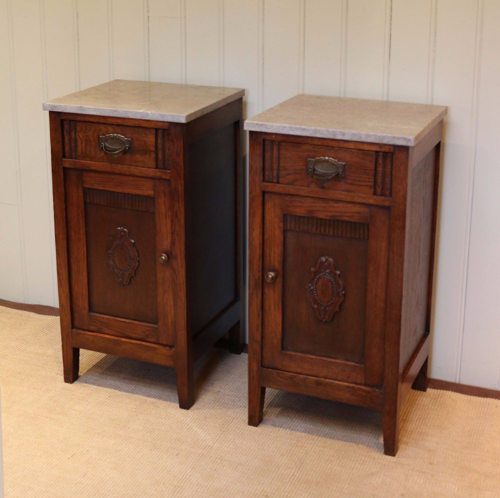 Pair Of French Oak Marble Top Bedside Cabinets  View III
