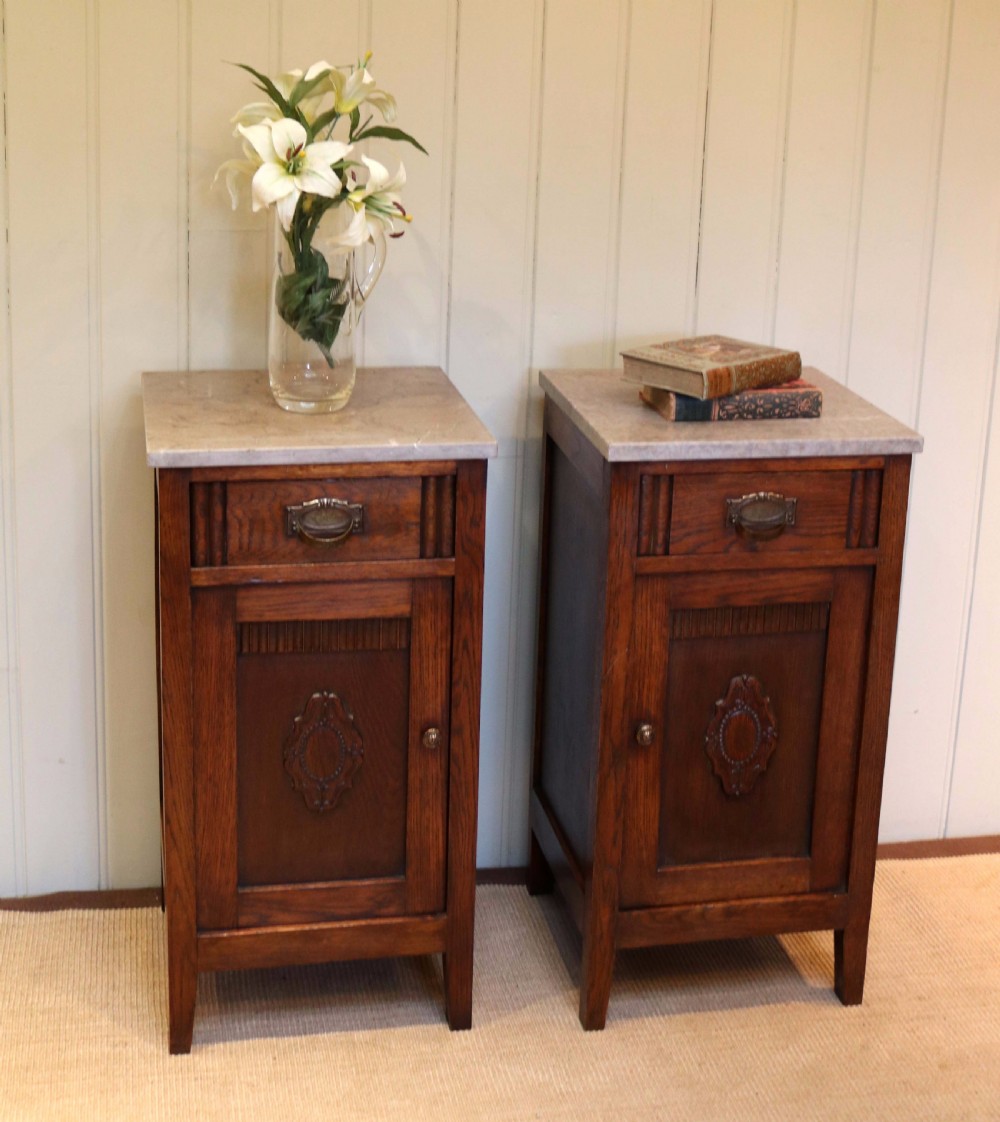 Pair Of French Oak Marble Top Bedside Cabinets  View IV