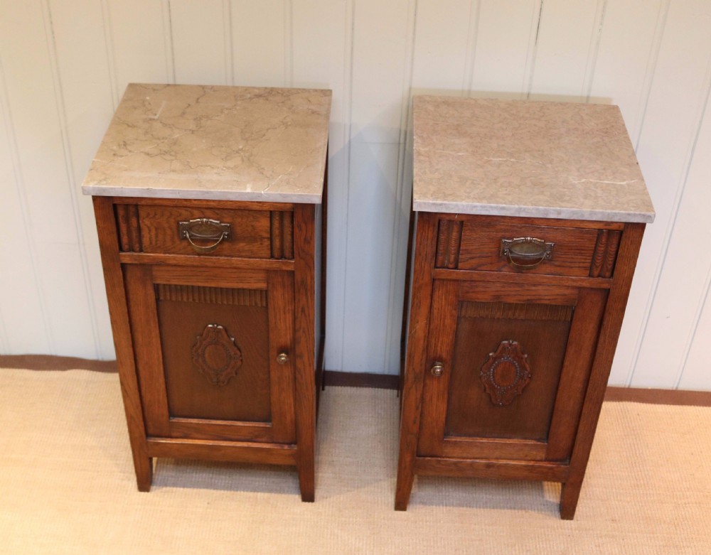 Pair Of French Oak Marble Top Bedside Cabinets  View V