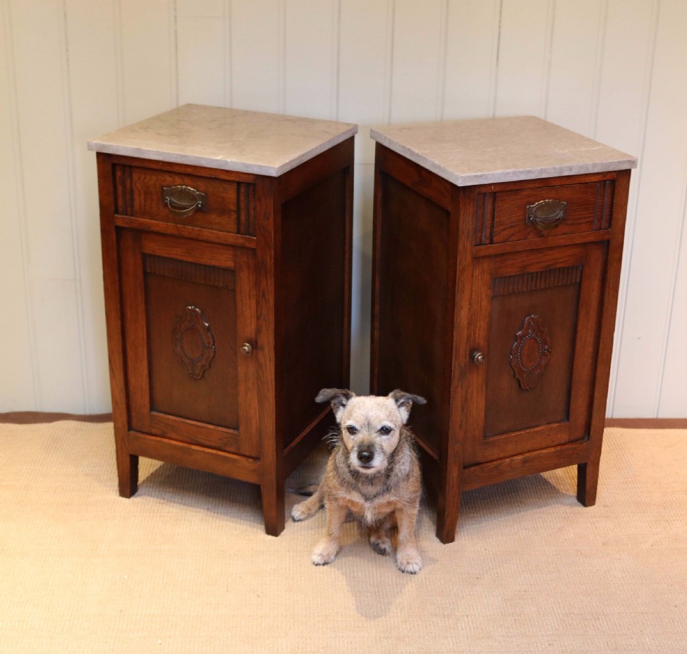 Pair Of French Oak Marble Top Bedside Cabinets  View VI