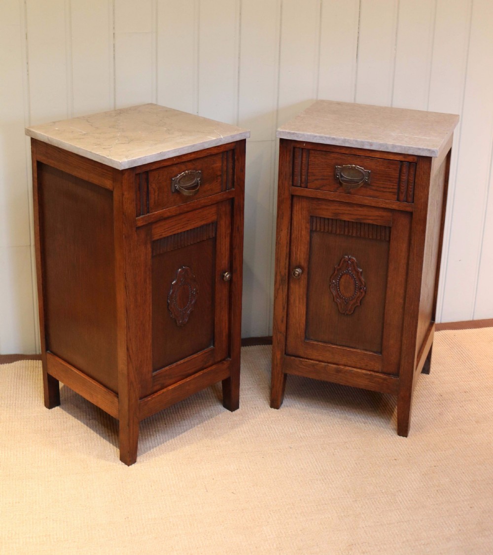 Pair Of French Oak Marble Top Bedside Cabinets  View VII