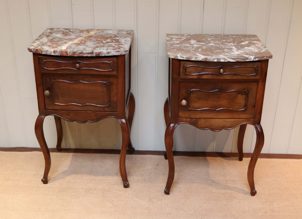 Pair Of Marble Top Walnut Bedside Cabinets View II