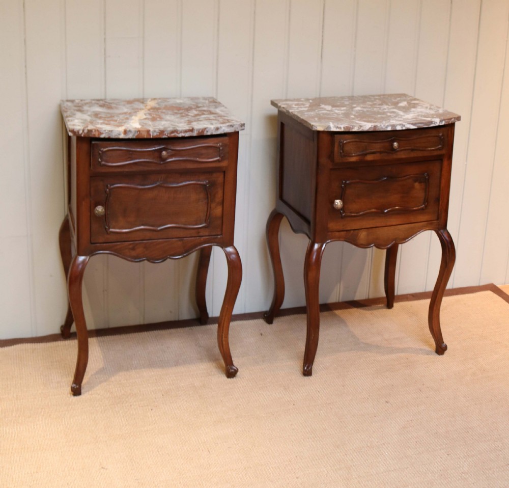 Pair Of Marble Top Walnut Bedside Cabinets View III