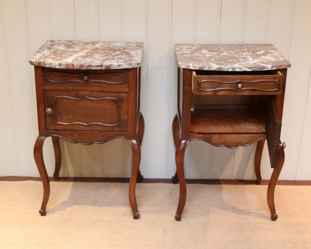 Pair Of Marble Top Walnut Bedside Cabinets View IV