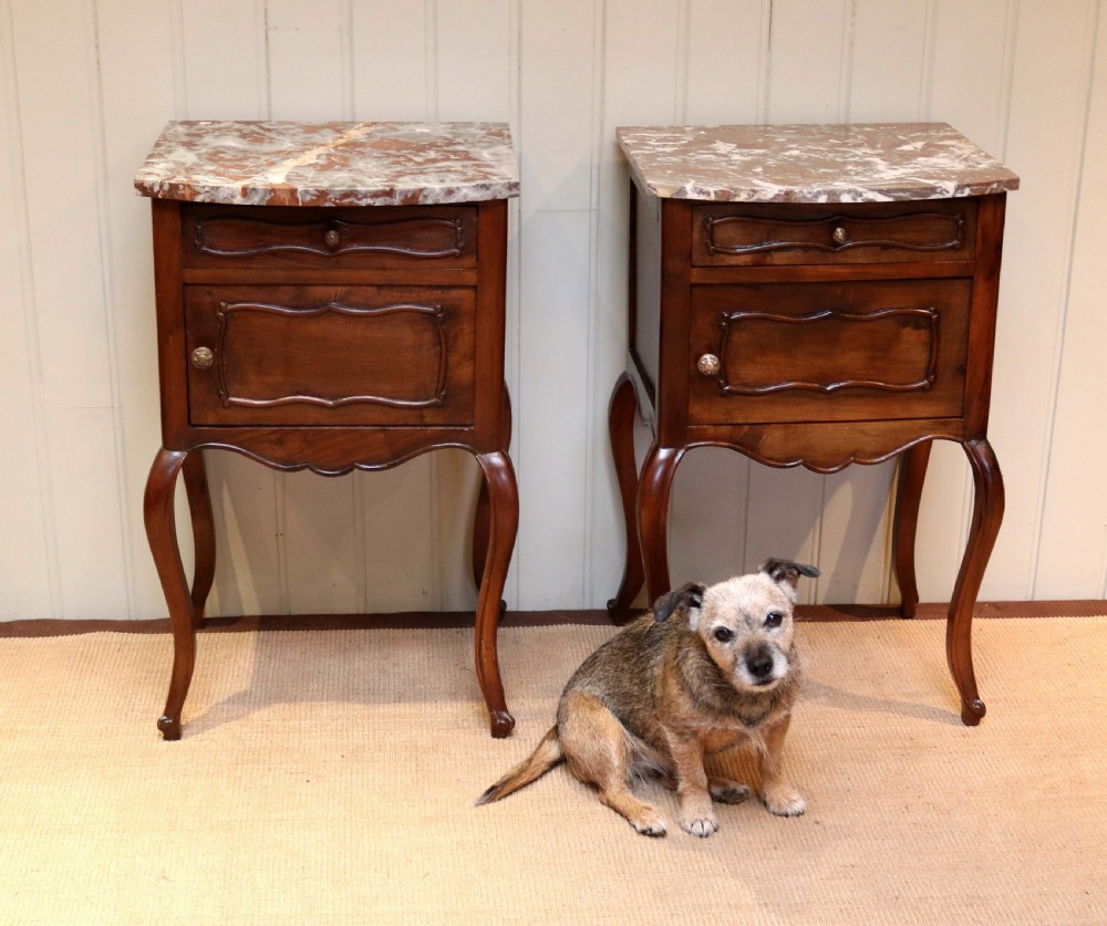 Pair Of Marble Top Walnut Bedside Cabinets View V
