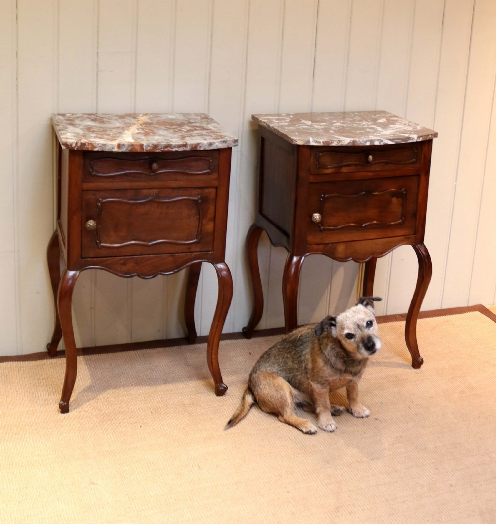 Pair Of Marble Top Walnut Bedside Cabinets View VI