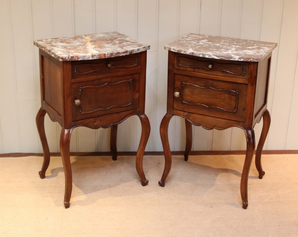 Pair Of Marble Top Walnut Bedside Cabinets View VII