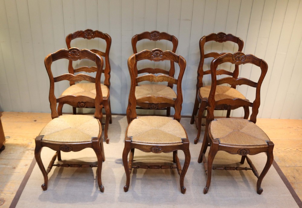Set of Six French Oak Dining Chairs