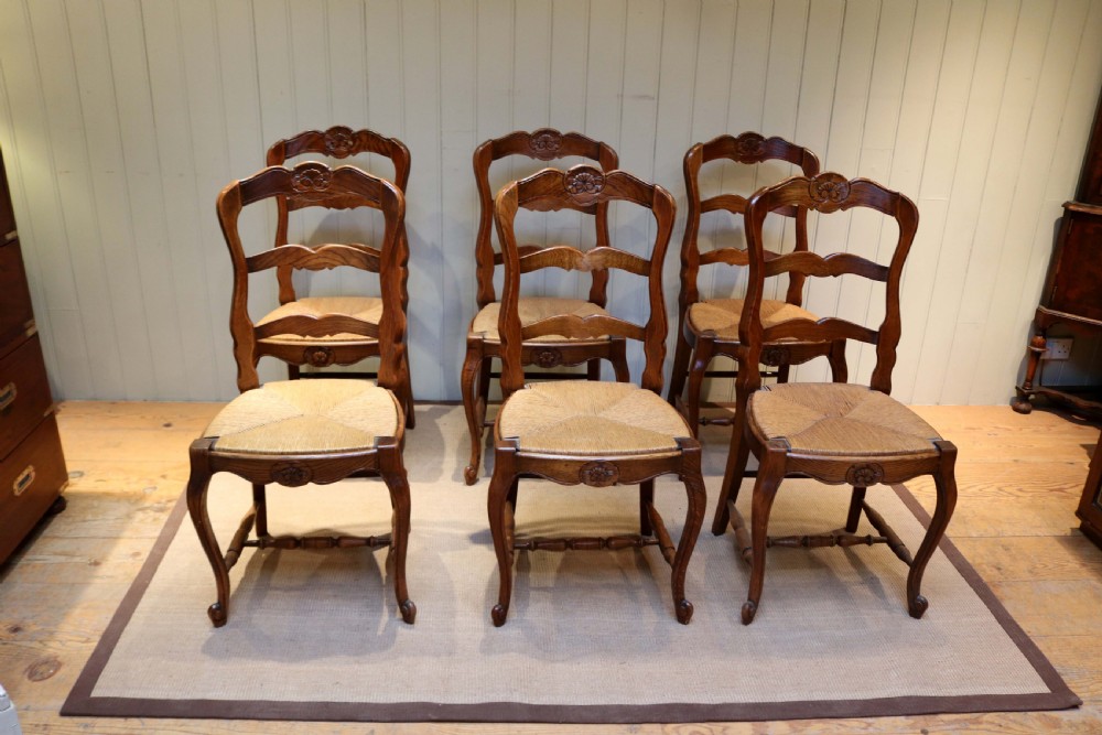 Set of Six French Oak Dining Chairs View II