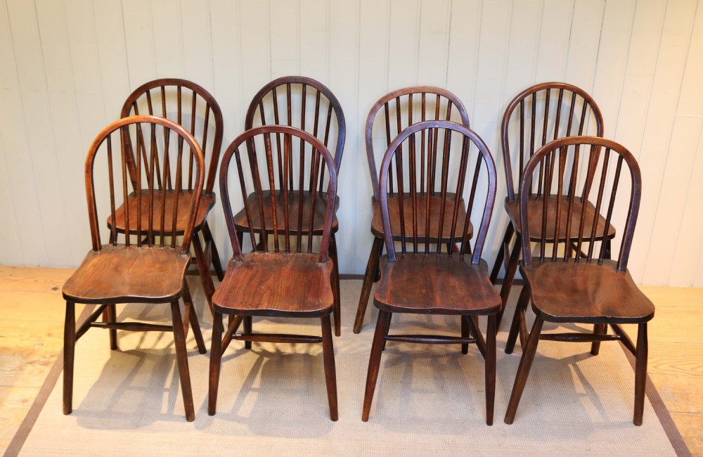 Set of Eight Beech & Elm Dining Chairs
