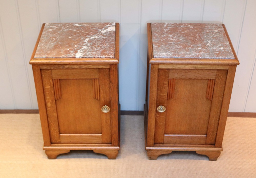 Pair of Oak Marble Top Bedside Cabinets  View II