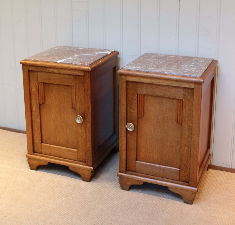 Pair of Oak Marble Top Bedside Cabinets  View III