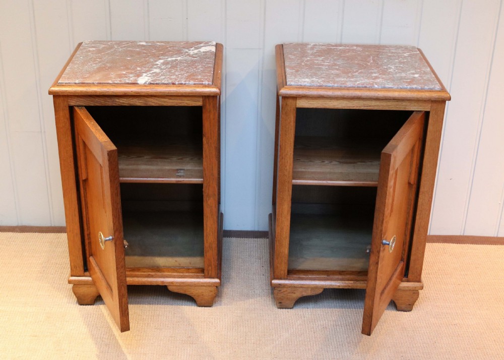 Pair of Oak Marble Top Bedside Cabinets  View IV
