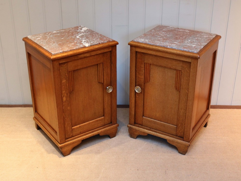 Pair of Oak Marble Top Bedside Cabinets  View V