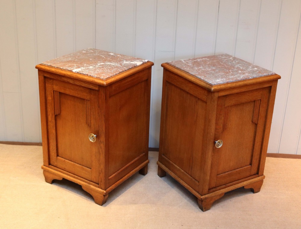 Pair of Oak Marble Top Bedside Cabinets  View VI
