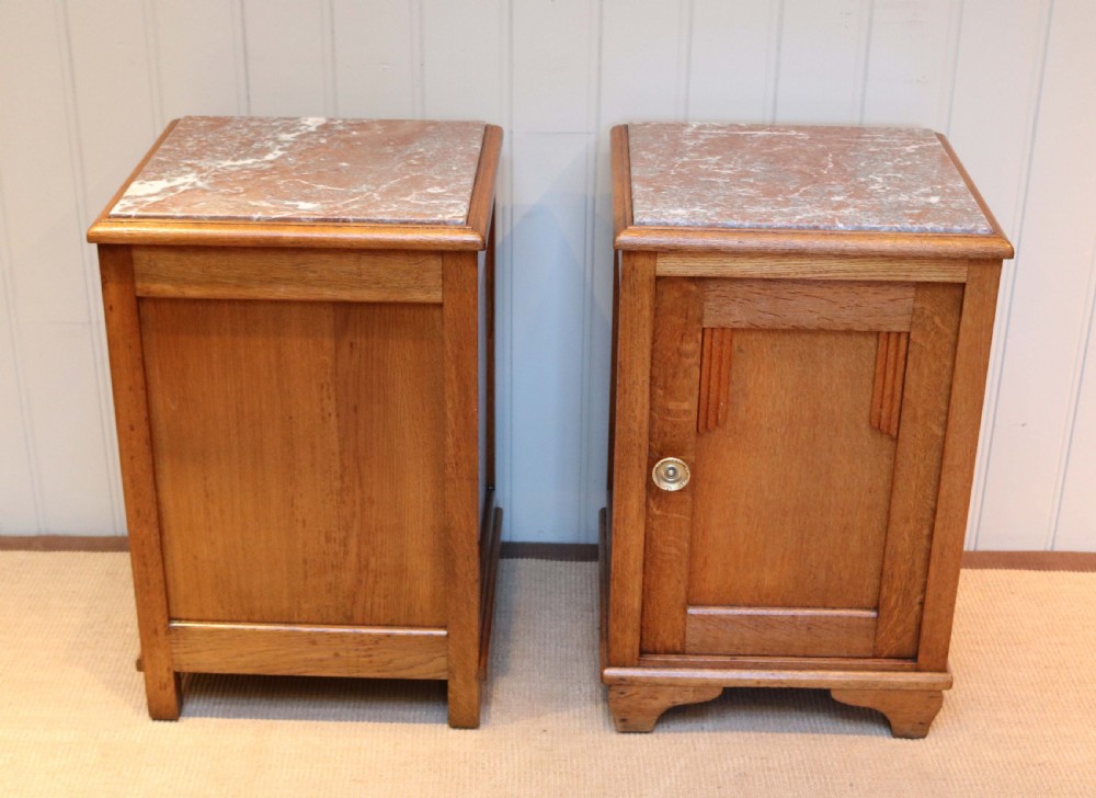 Pair of Oak Marble Top Bedside Cabinets  View VII