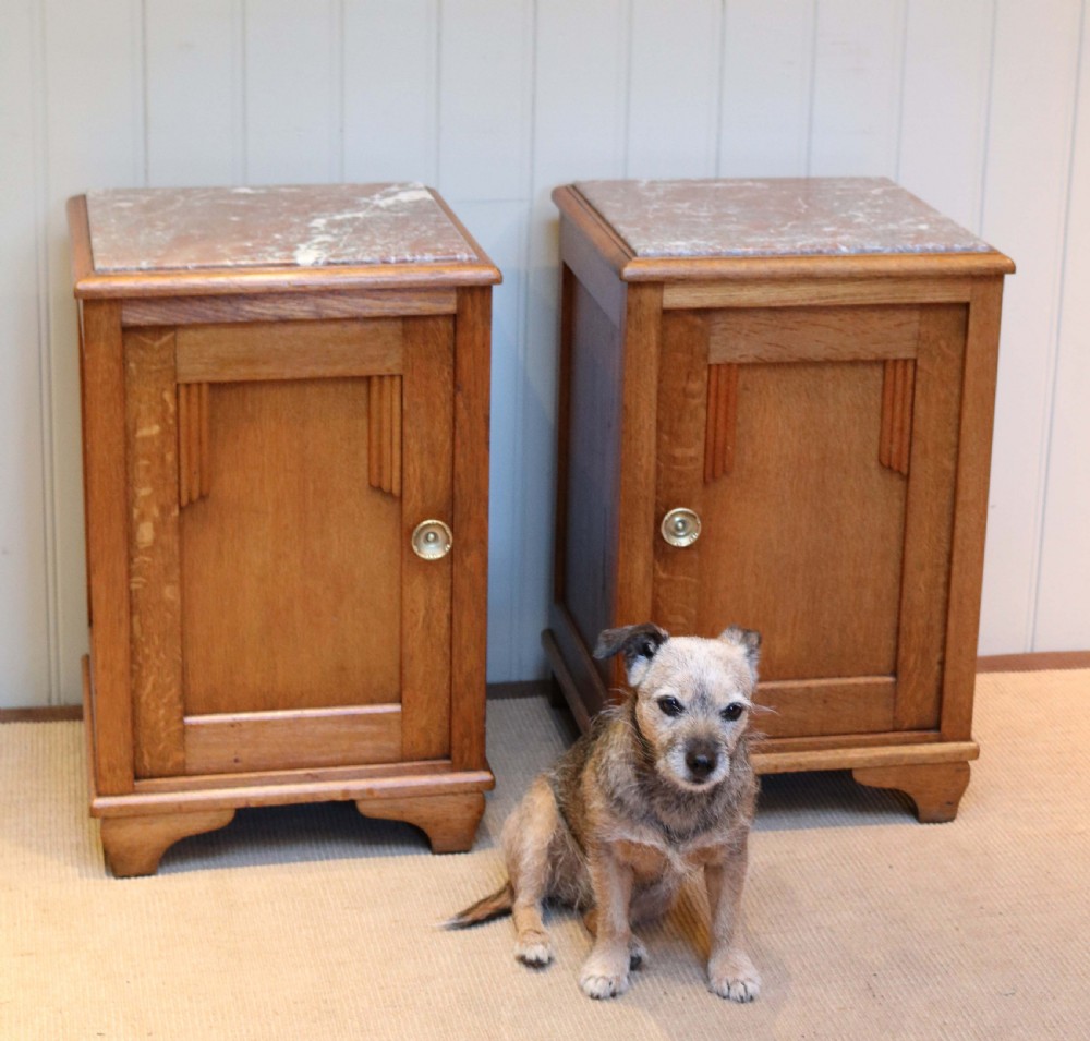 Pair of Oak Marble Top Bedside Cabinets  View VIII