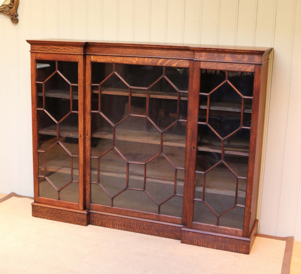 Victorian Oak Breakfront Bookcase  View II
