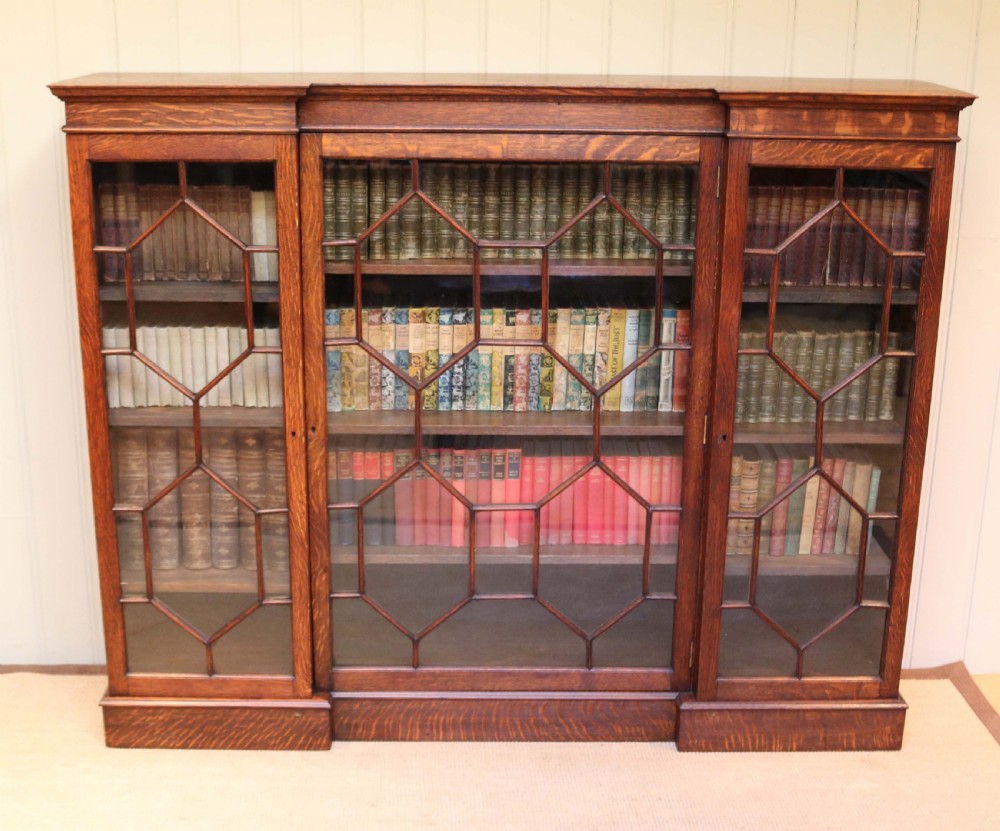 Victorian Oak Breakfront Bookcase  View III