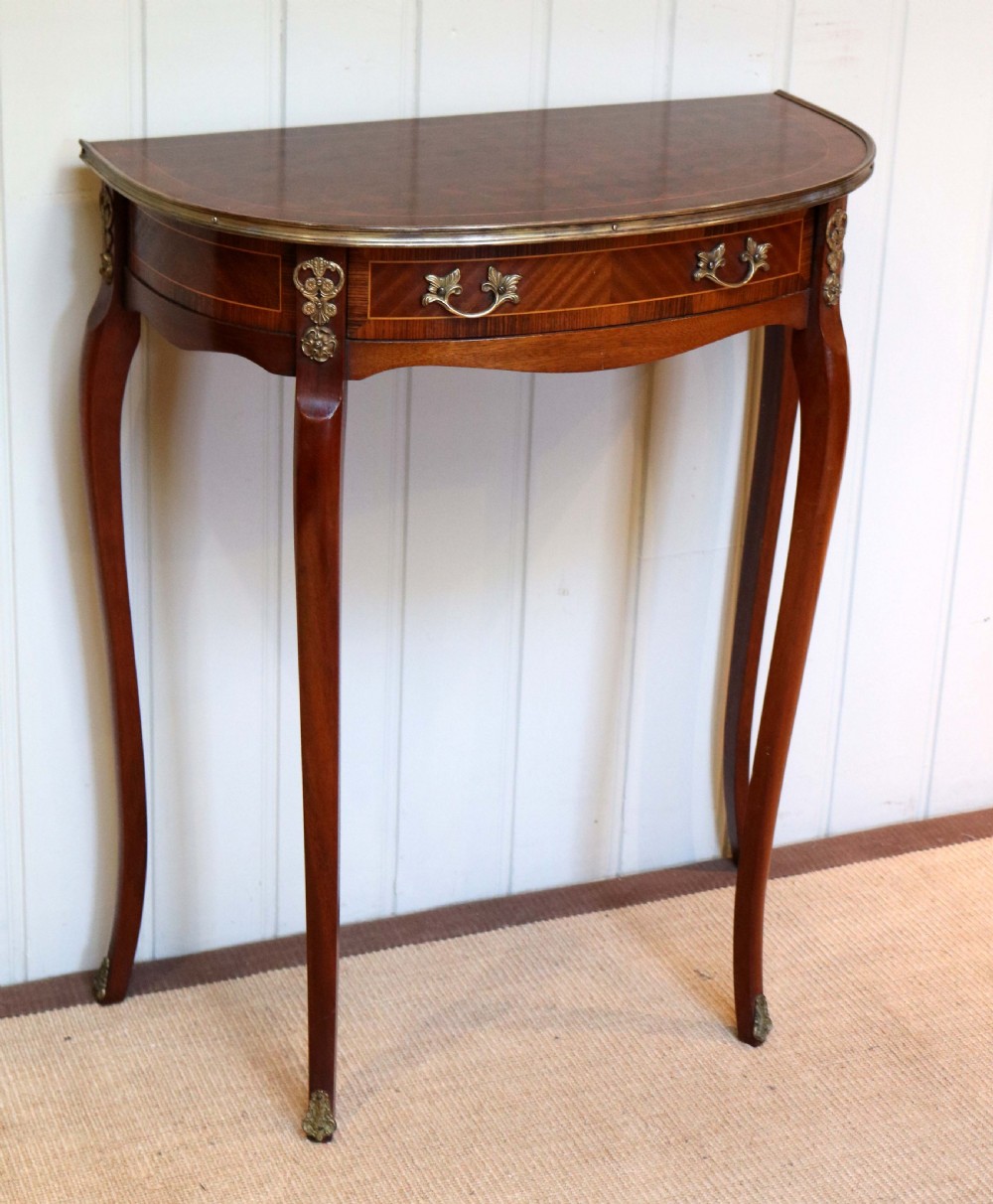 French Mahogany Parquetry Demi Lune Table View III