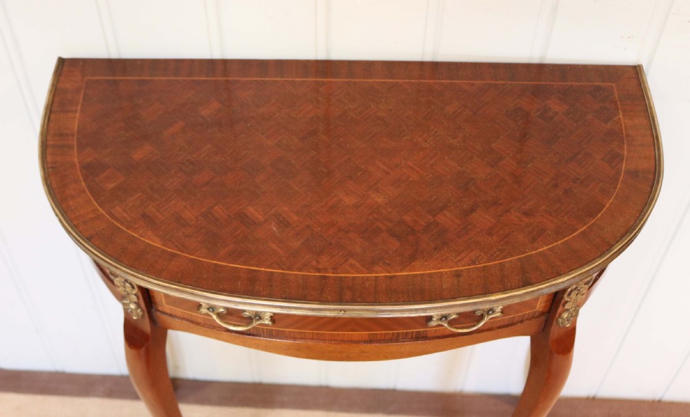 French Mahogany Parquetry Demi Lune Table View IV