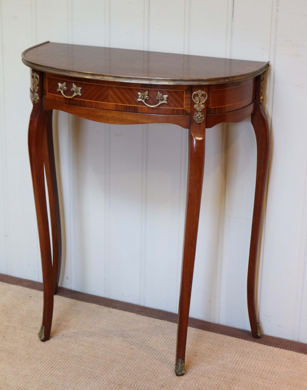 French Mahogany Parquetry Demi Lune Table View V