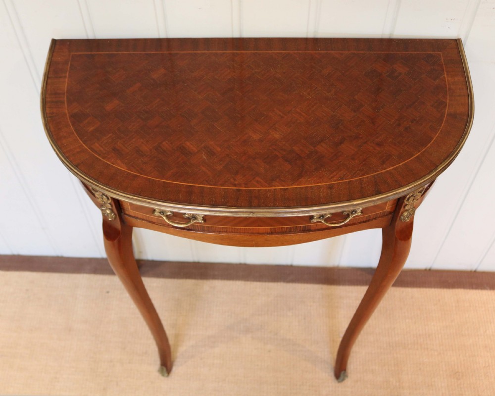 French Mahogany Parquetry Demi Lune Table View VI