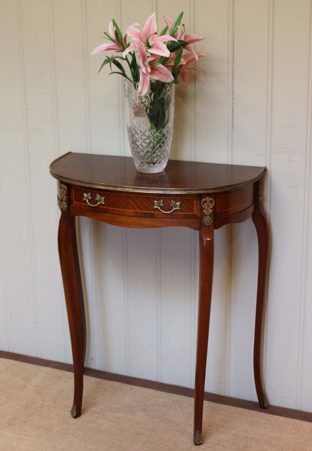 French Mahogany Parquetry Demi Lune Table View VII