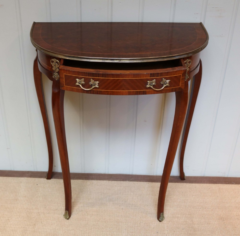 French Mahogany Parquetry Demi Lune Table View VIII
