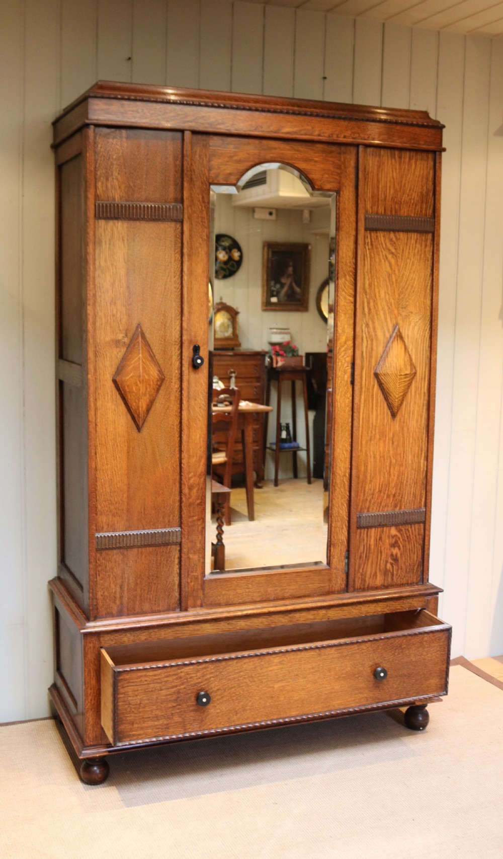 1920s Solid Oak Wardrobe View VIII
