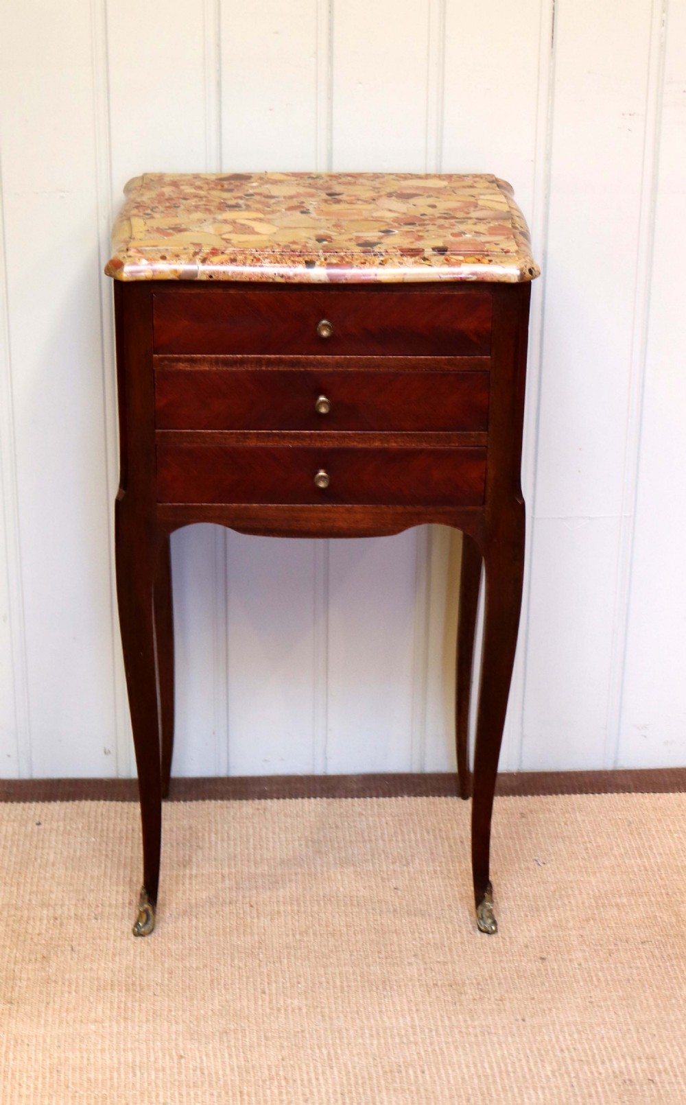 French Mahogany Marble Top Bedside View III
