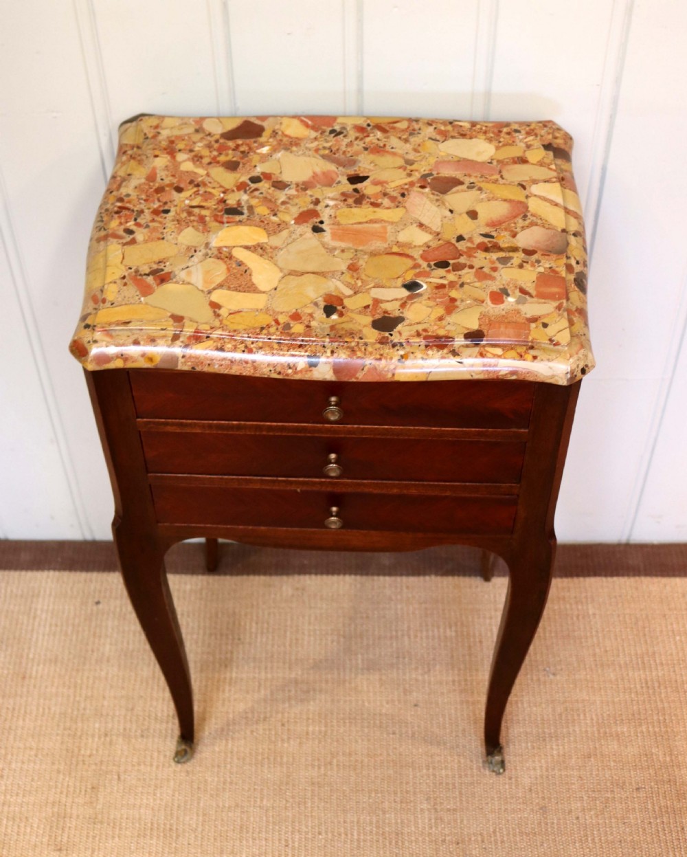 French Mahogany Marble Top Bedside View IV