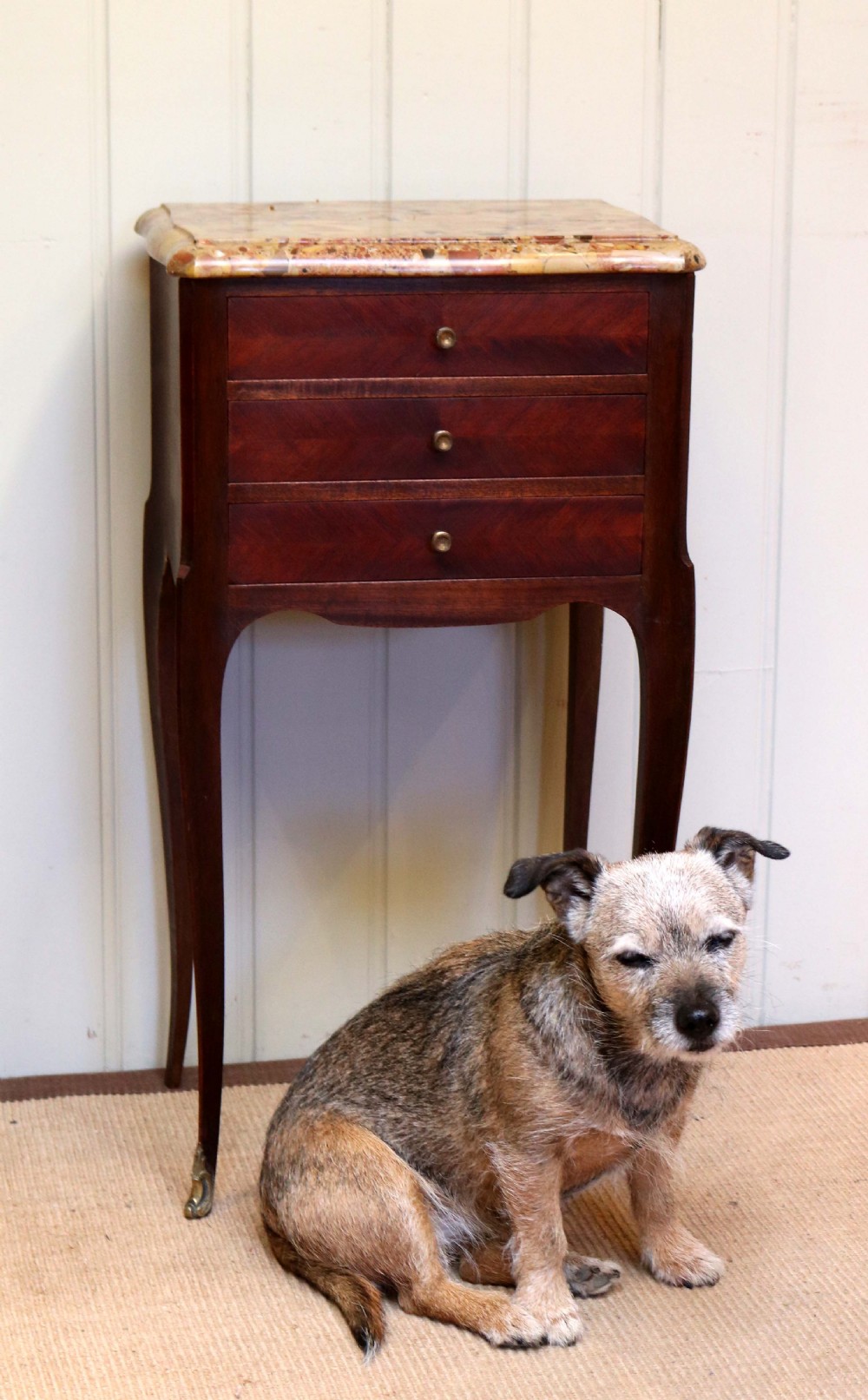French Mahogany Marble Top Bedside View VI