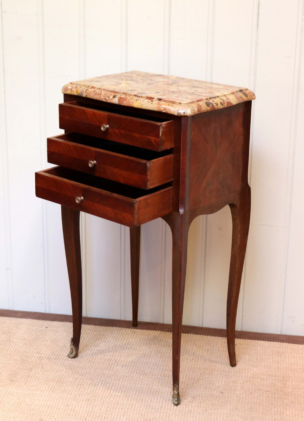 French Mahogany Marble Top Bedside View VII