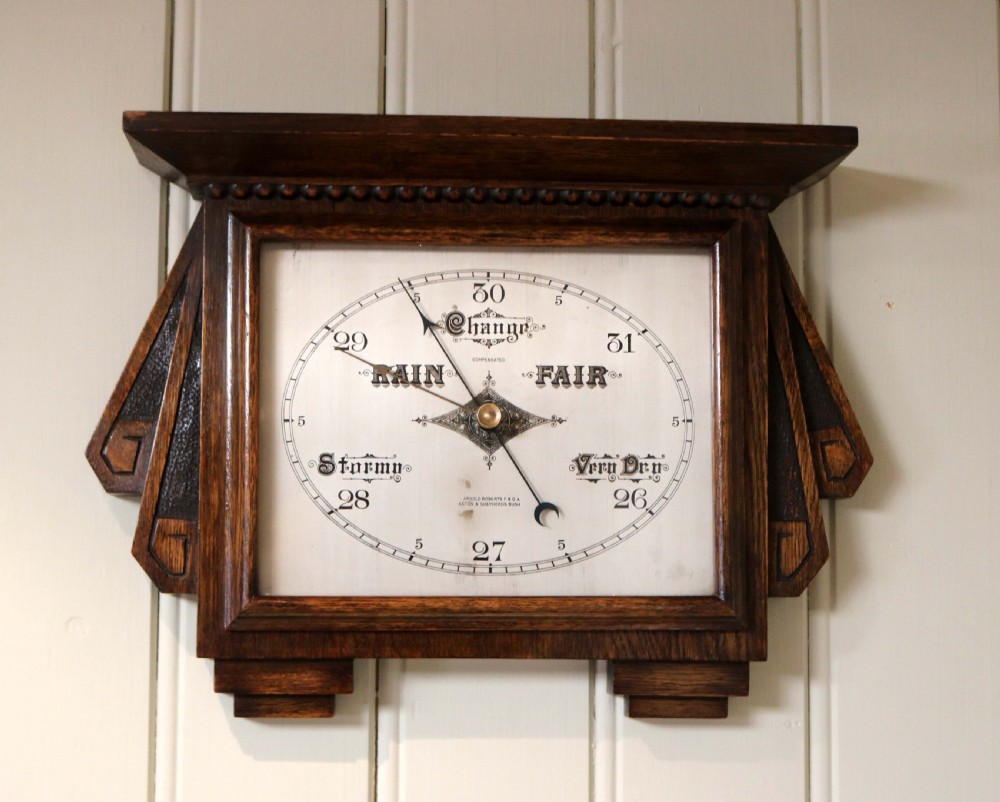 Art Deco Style Oak Aneroid Barometer View II