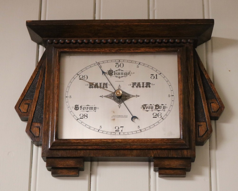 Art Deco Style Oak Aneroid Barometer View III