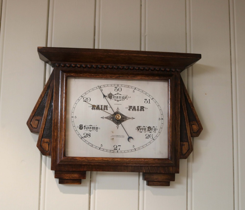 Art Deco Style Oak Aneroid Barometer View VI