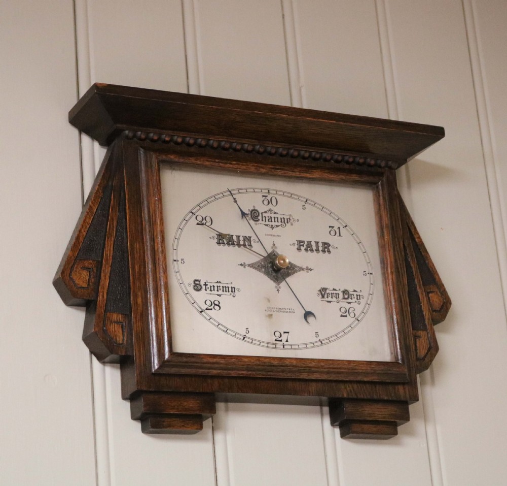 Art Deco Style Oak Aneroid Barometer View VII