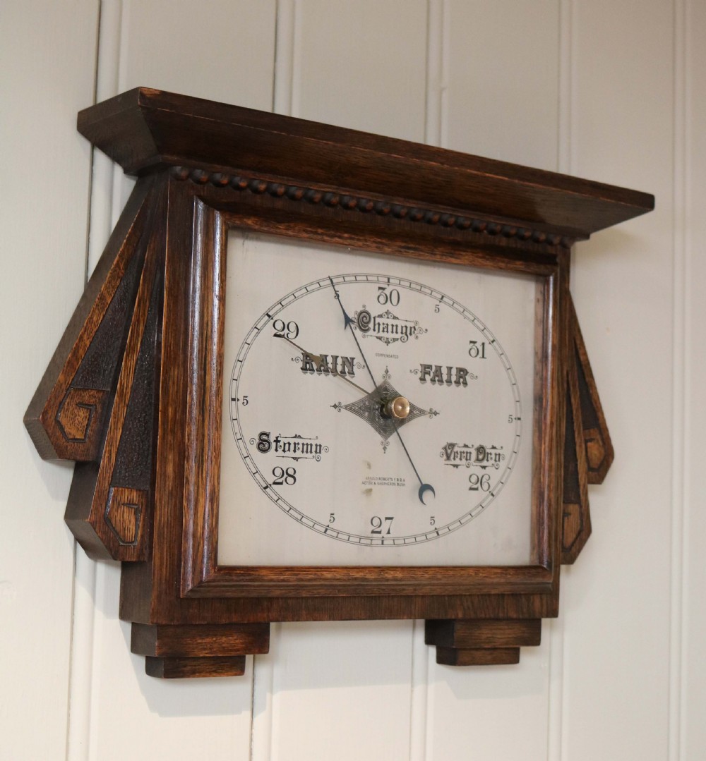 Art Deco Style Oak Aneroid Barometer View VIII