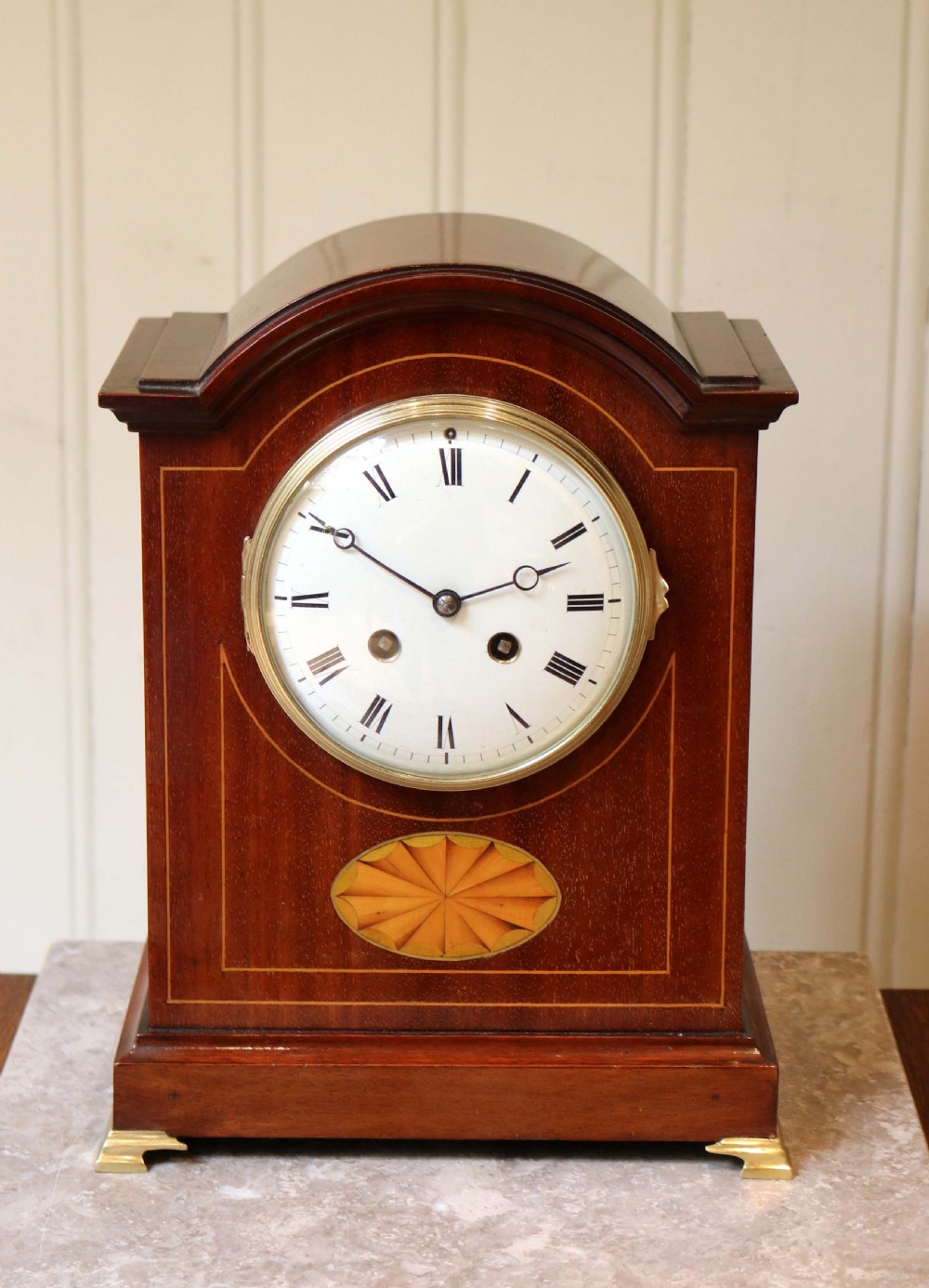 Edwardian Solid Mahogany And Inlay Mantel Clock