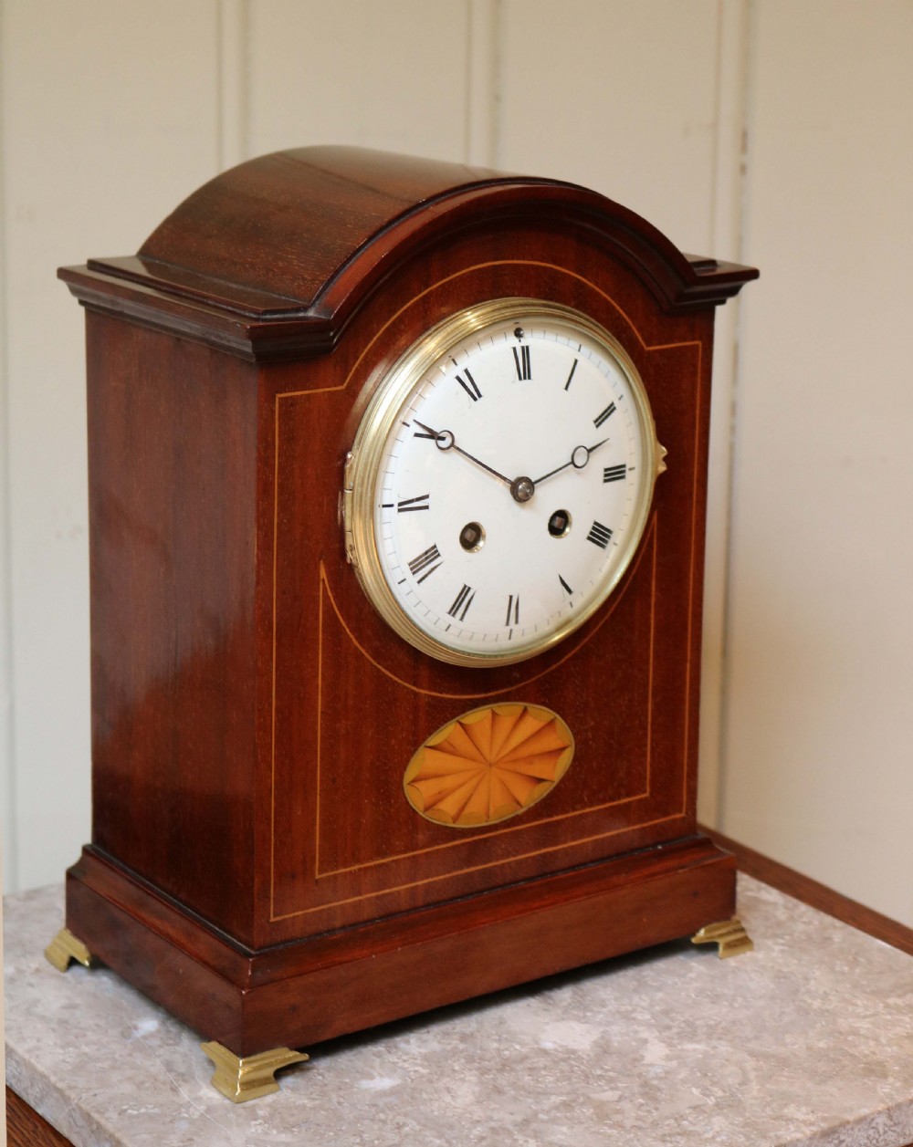 Edwardian Solid Mahogany And Inlay Mantel Clock View II