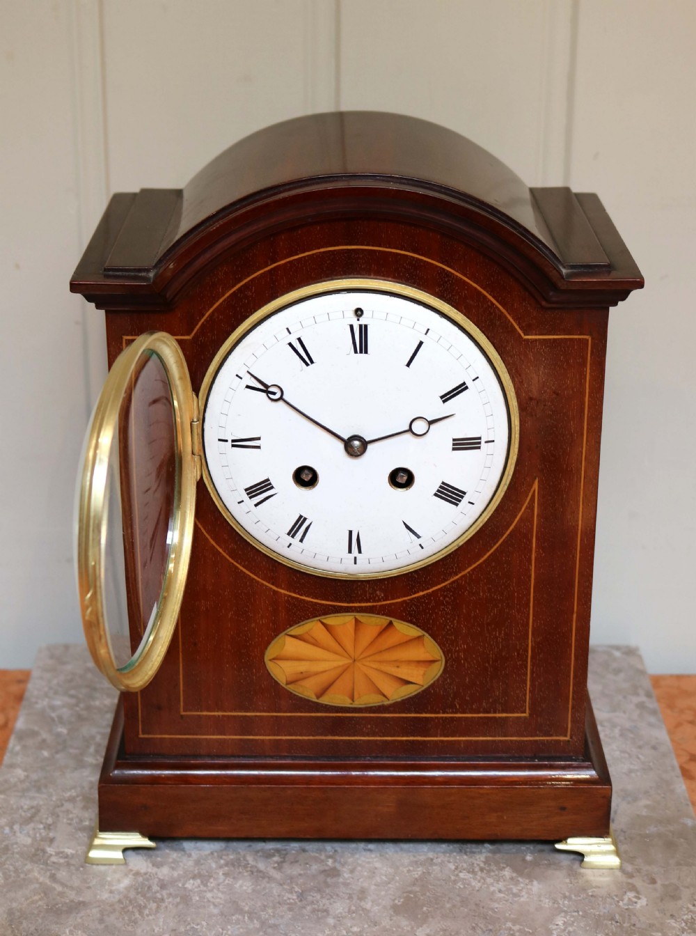Edwardian Solid Mahogany And Inlay Mantel Clock View IV