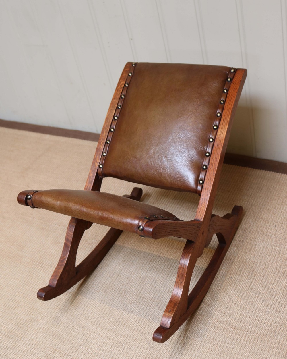 Oak And Leather Rocking Footstool View II