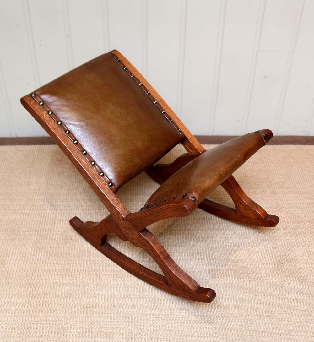 Oak And Leather Rocking Footstool View III