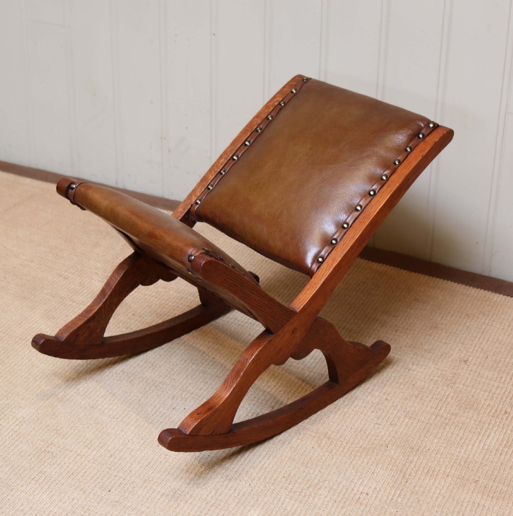 Oak And Leather Rocking Footstool View IV